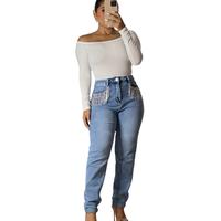 Rhinestone Denim Jeans for Women - High Waist Skinny Fit Below the Ankle All Seasons Fashion Trendy Bottoms Streetwear Pants