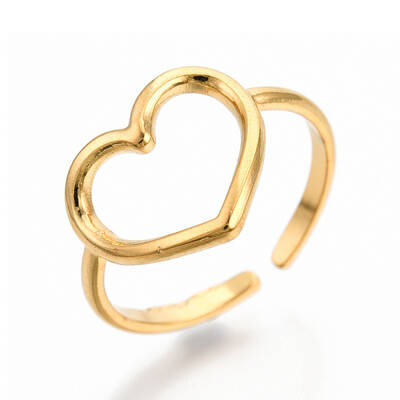 Ion Plating(IP) 304 Stainless Steel Hollow Heart Cuff Rings