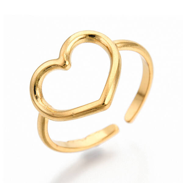 Ion Plating(IP) 304 Stainless Steel Hollow Heart Cuff Rings