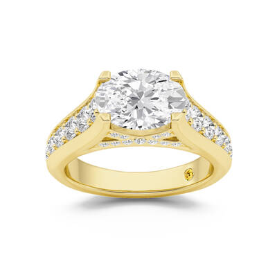 Astra Graduated Pavé Set Oval Lab Grown Diamond Engagement Ring | 18K Yellow Gold 3 CT. TW.