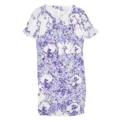 ERDEM Shift Dress Cream Crazy Pattern Silk Satin Short Sleeve Knee Length Womens UK 10