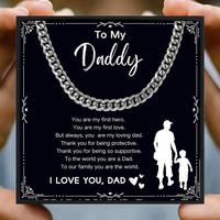 To My Dad Necklace with Card & Gift Box, 1 Set Figure & Letter Pattern Cuban Necklace, Gift for Dad, Valentine's Day Gift