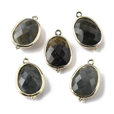 Natural Labradorite Faceted Oval Connector Charms