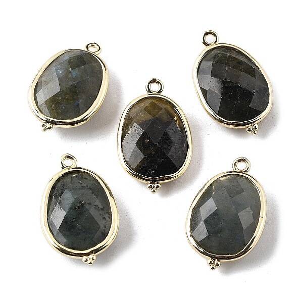 Natural Labradorite Faceted Oval Connector Charms