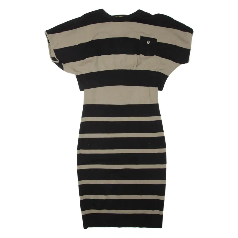 KAREN MILLEN Womens Pencil Dress Brown Wool Striped Short Sleeve Midi M