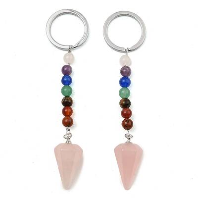 Natural Rose Quartz Cone Pendant Keychain