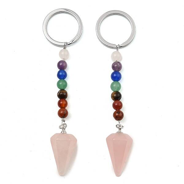 Natural Rose Quartz Cone Pendant Keychain