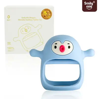 Smily Mia Penguin 3-in-1 Teething Toy – No Drop Teether Mitten & Pacifier for Infants 0-6 Months, Soft Chewable, FDA Certif...