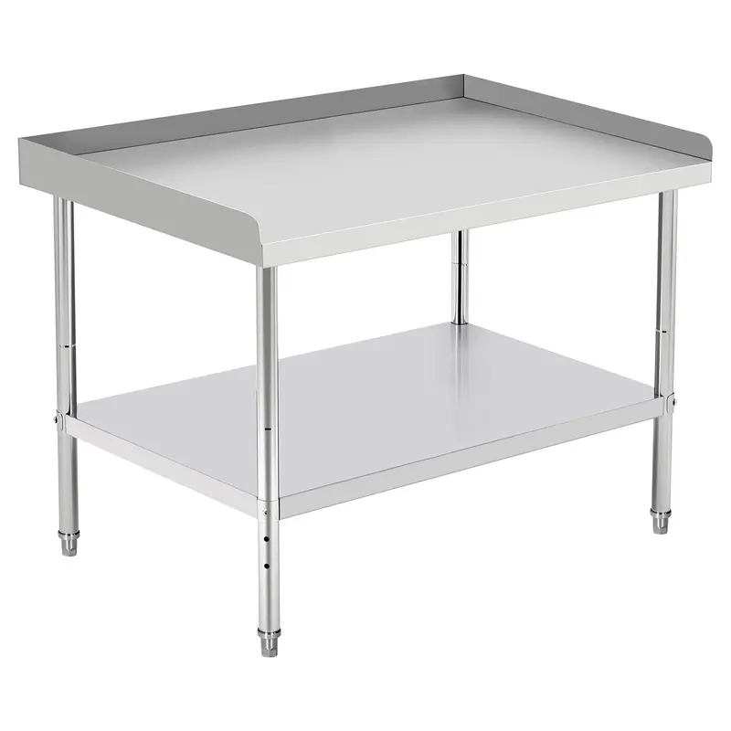 Garvee 48L x 28W x 30H Stainless Steel Grill Stand Table NSF Certified Adjustable Legs 400 Lbs Capacity 2 Edge Baffle Rou...