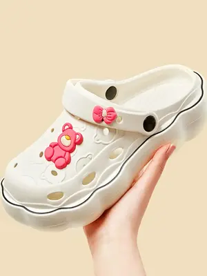 Women's Cute Comfort Bowknot & Bear Platform Clogs, Summer 2024 New Trendy Non-slip Soft Slip on Flatform Clogs for Girl, Chi...