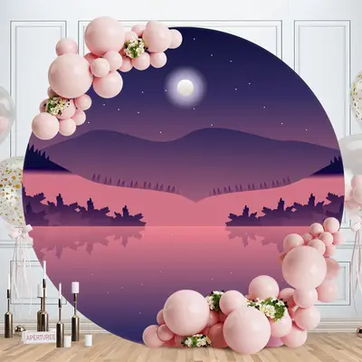 Aperturee Dark Purple Night And Moon Round Birthday Backdorp