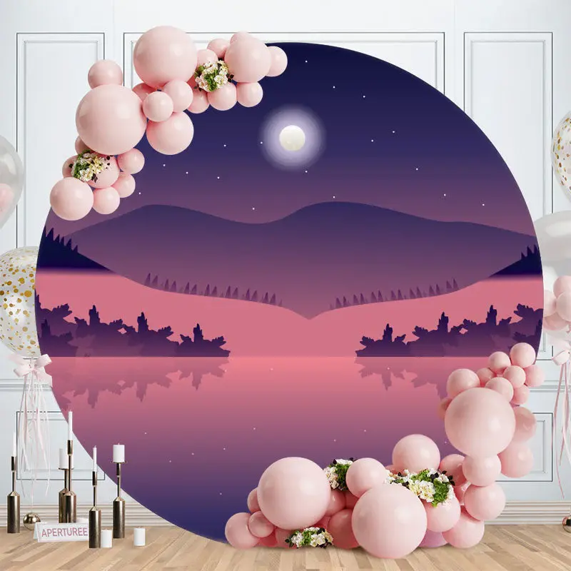 Aperturee Dark Purple Night And Moon Round Birthday Backdorp