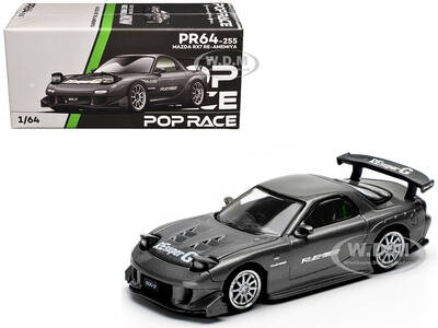 Mazda RX7 (FD) RE Amemiya Widebody RHD (Right Hand Drive) Gunmetal Gray Metallic with Carbon Hood 1/64 Diecast Model Car by...