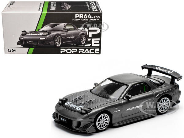 Mazda RX7 (FD) RE Amemiya Widebody RHD (Right Hand Drive) Gunmetal Gray Metallic with Carbon Hood 1/64 Diecast Model Car by...