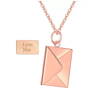 Sterling Silver with Rose Gold Plated Personalized Engraving & Envelope Pendant Necklace