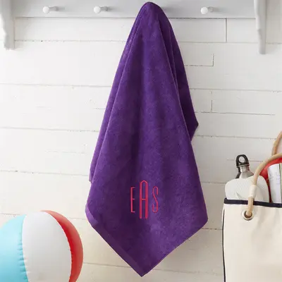 Purple Embroidered Artistic Font Name Beach Towel - Aperturee