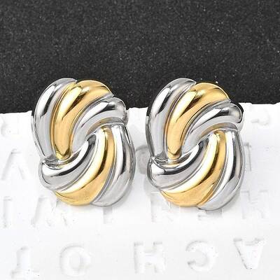 knot 304 Stainless Steel Two Tone Stud Earrings