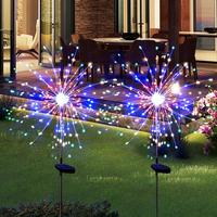 2 Pack Solar  lights Outdoor, Waterproof Fireworks Stake Sparklers with 400 Bright LED Pack, 8 Modes for Yard Pathway and Flo...