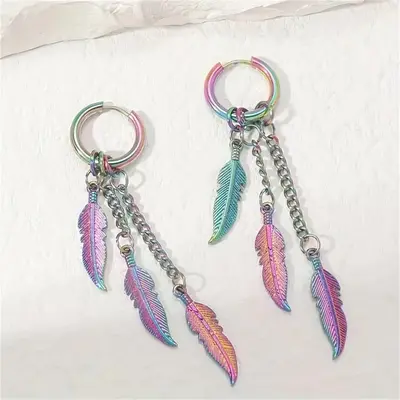 Colorful neutral   cool feather earrings, street charm earrings for men and women bikers