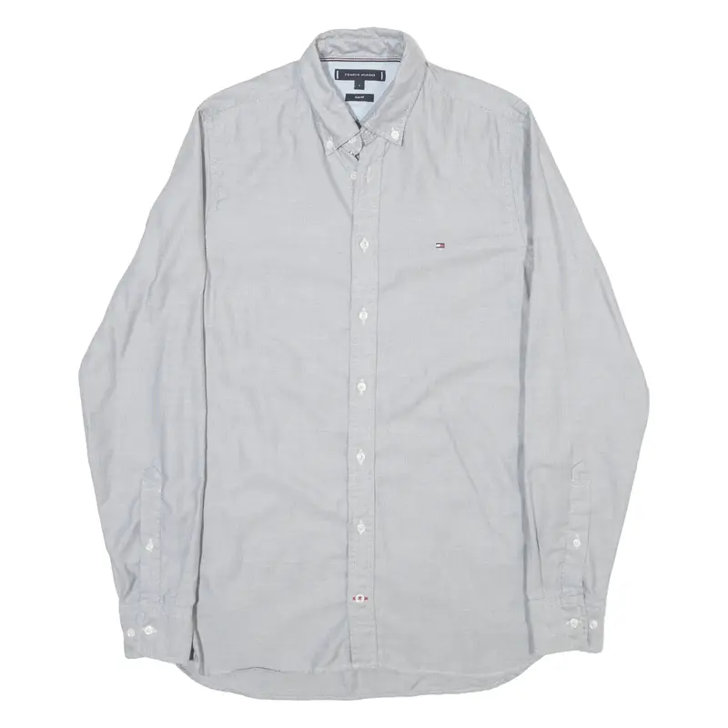 TOMMY HILFIGER Slim Fit Mens Shirt Grey Spotted Long Sleeve S