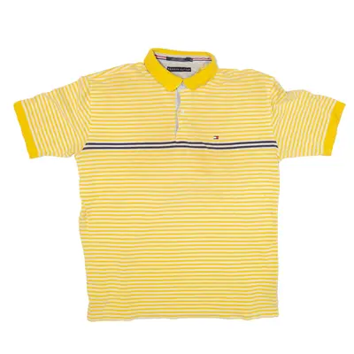 TOMMY HILFIGER Polo Shirt Yellow Striped Short Sleeve Mens XL