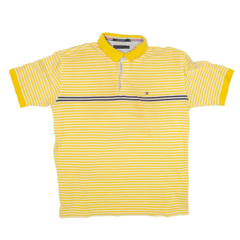 TOMMY HILFIGER Polo Shirt Yellow Striped Short Sleeve Mens XL