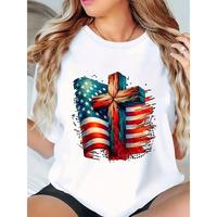 Plus Size Women's Patriotic USA Flag Graphic T-Shirt - 4th of July Summer Casual Short Sleeve Round Neck Tee, Retro American ...