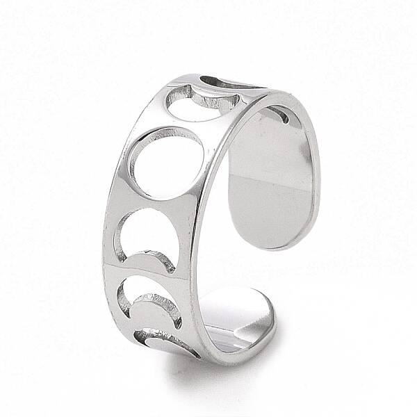 Non-Tarnish 304 Stainless Steel Hollow Out Moon Phase Open Cuff Ring for Women