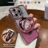 Glitter Kickstand Case For iPhone 16 Pro Max 15 14 Plus 13 12 Luxury Bling Sparkly Diamond Rhinestone with Camera Lens Protec...
