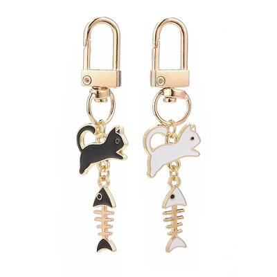 Cat & Fishbone Alloy Enamel Charms Pendants Decoration