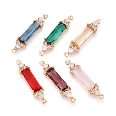 Brass Micro Pave Clear Cubic Zirconia and Glass Connector Charms