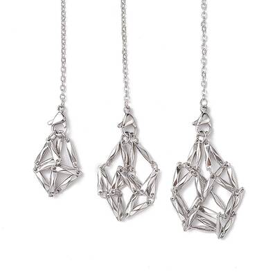 Non-Tarnish Stainless Steel Braided Chain Macrame Pouch Empty Stone Holder Dowsing Pendulums