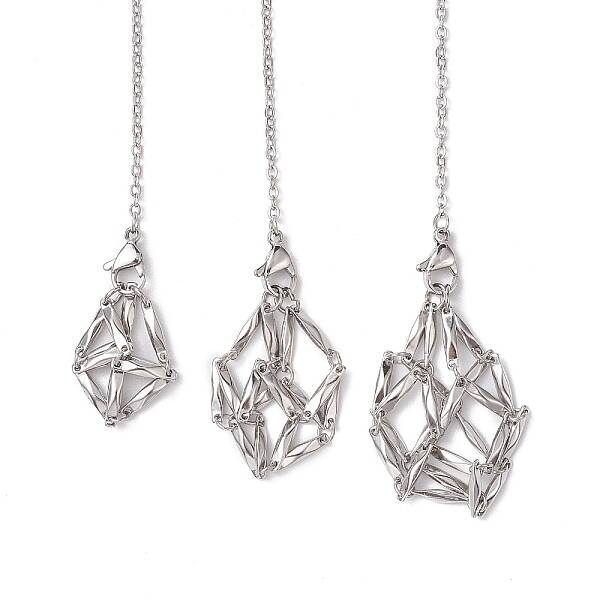 Non-Tarnish Stainless Steel Braided Chain Macrame Pouch Empty Stone Holder Dowsing Pendulums