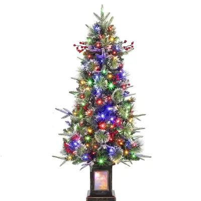 Garvee 4.5ft Christmas Tree with 150 Multicolor Led Lights, Pre-Lit Snow Flocked Christmas Tree with Sturdy Base, Holiday Xma...