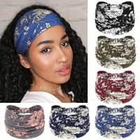 6-Pack Bohemian Style Wide Headbands for Women - Polyester Knit Fabric Geometric Pattern Hairbands - Fashionable Elastic Head...