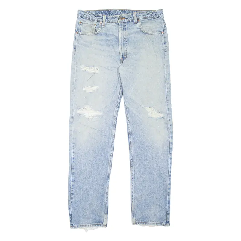 LEVI'S 505 Jeans Distressed Mens Blue Straight 90s Stone Wash W36 L32