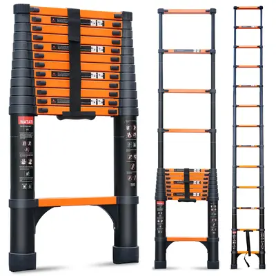 Telescopic ladder 20.3ft Aluminum extension ladder, Heavy Duty 330lbs Max Capacity,with 2 Triangle Stabilizers, Multi-Purpose...