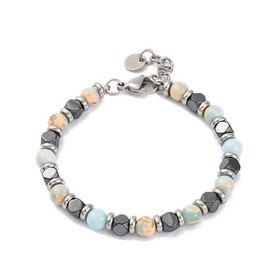Synthetic Shoushan Stone & Magnetic Synthetic Hematite Round Beaded Bracelet