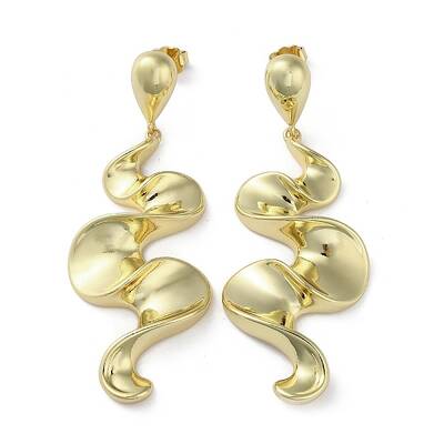 Rack Plating Twist Wave Brass Dangle Stud Earrings