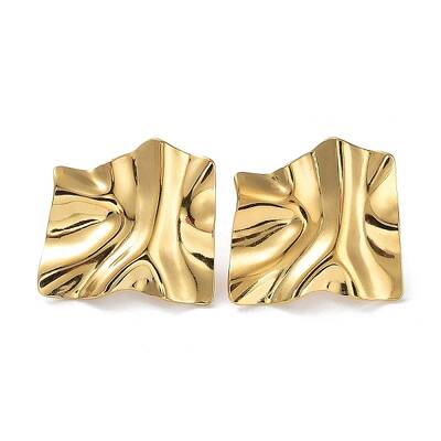 Ion Plating(IP) 304 Stainless Steel Textured Square Ear Studs for Women