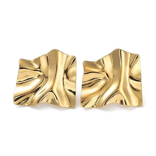 Ion Plating(IP) 304 Stainless Steel Textured Square Ear Studs for Women