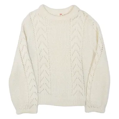 LEVI'S Womens Heavy Knit Jumper White Chunky Knit Wool M