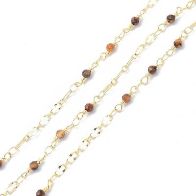 Brass & Natural Tiger Eye Handmade Beaded Chain