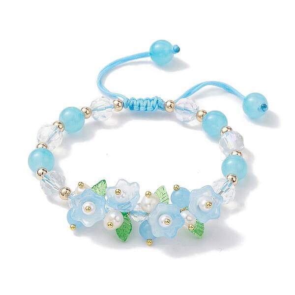 Flower Glass & Acrylic Braided Bead Adjustable Bracelets for Women