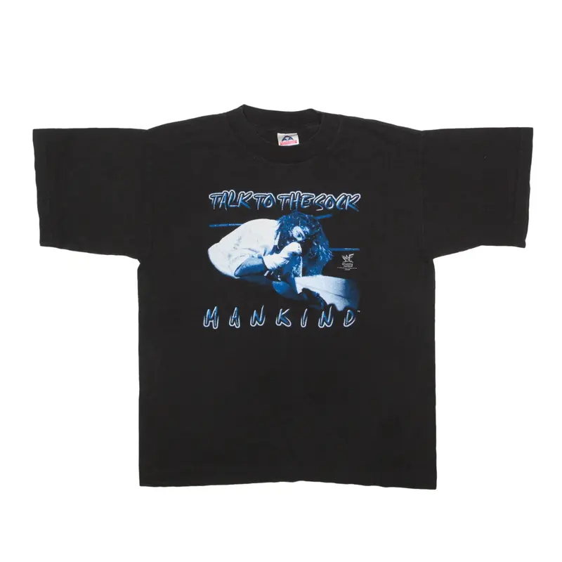 ALSTYLE WWE Mankind Talk To The Sock T-Shirt Black 90s Short Sleeve Boys XL