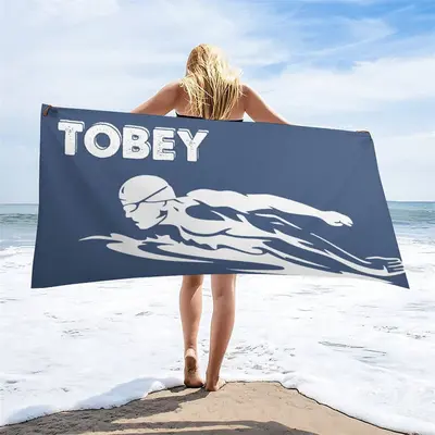 Blue Swimmer Custom Name Beach Towel - Aperturee
