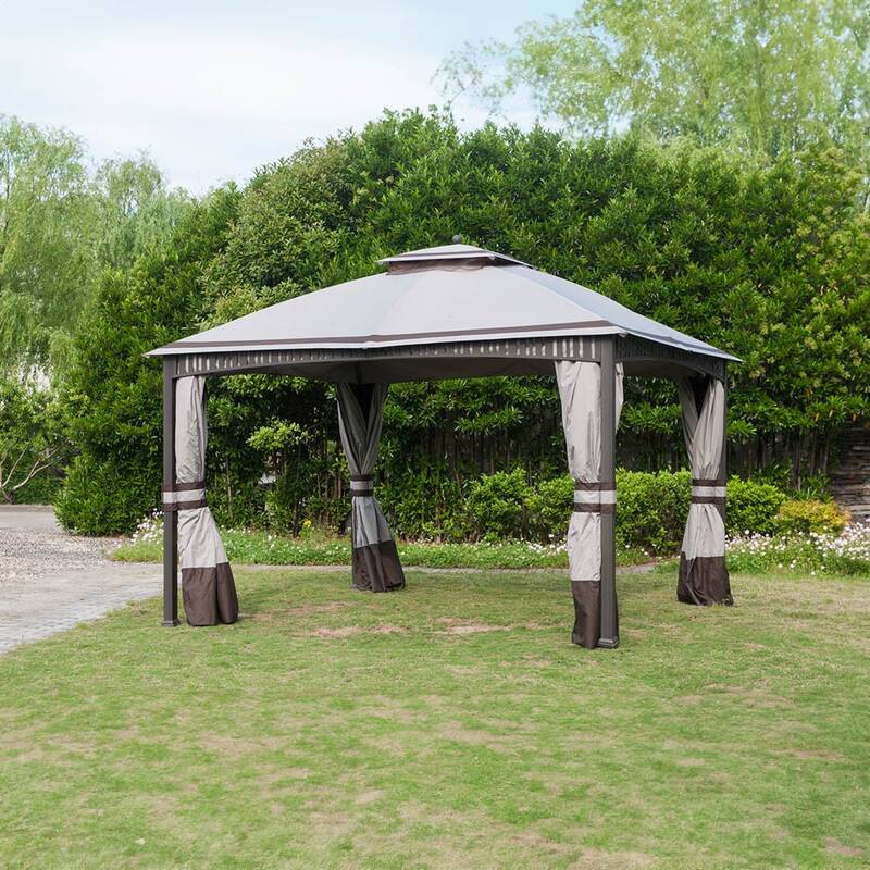 SUNJOY Light Grey+Dark Brown  Replacement Canopy For Fairfield Gazebo (10X12 Ft) A101001200 Sold At Canadiantire