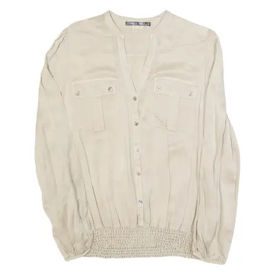 SACKS Womens Shirt Beige V-Neck Long Sleeve Silk S