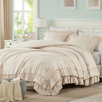 Cupocupa Blush Pink Comforter Set Queen, Comforters Queen Size Ruffle Farmhouse Bedding Sets Queen with Comforter, Lightweigh...