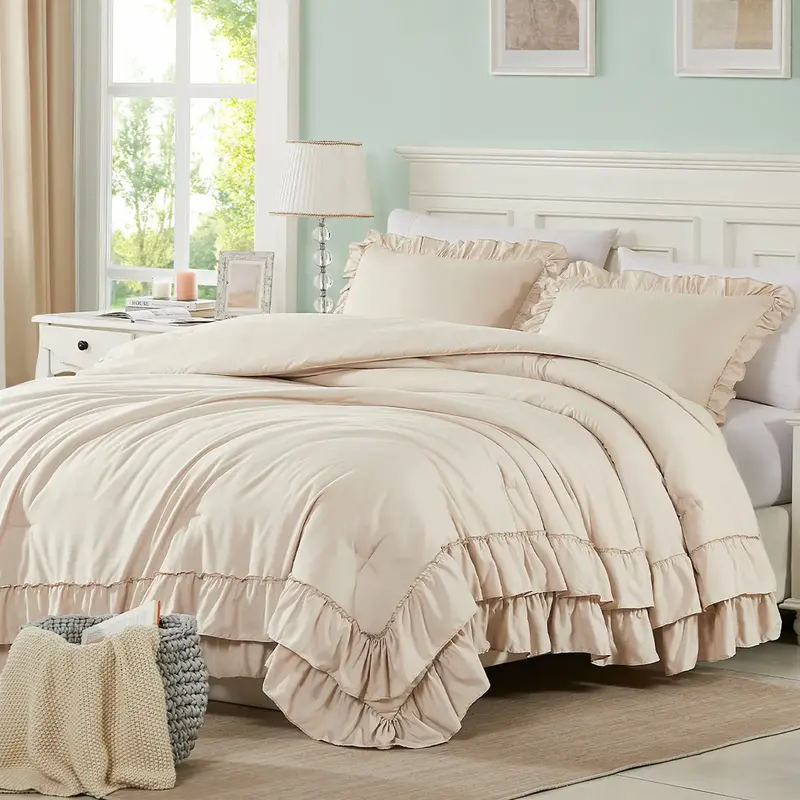 Cupocupa Blush Pink Comforter Set Queen, Comforters Queen Size Ruffle Farmhouse Bedding Sets Queen with Comforter, Lightweigh...